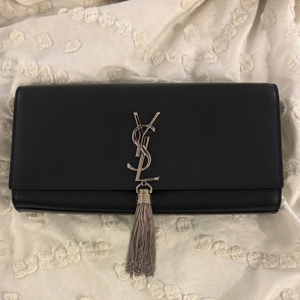Yves Saint Laurent Signature Cassandre Clutch with Silver Detail